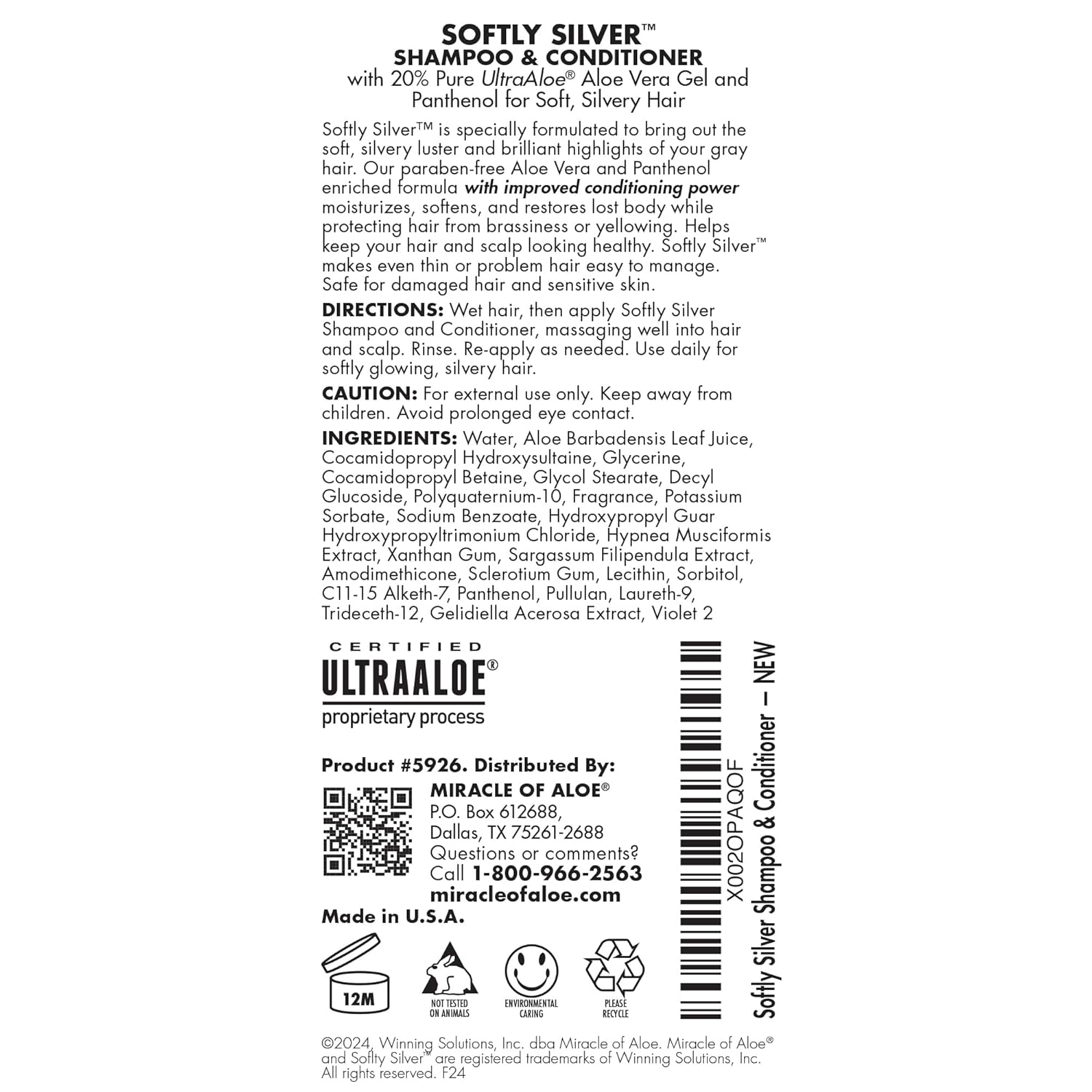 Softly Silver Shampoo - 2-in-1 Purple Restorative Formula for Gray Hair | Adds Luster & Bounce, 12 oz