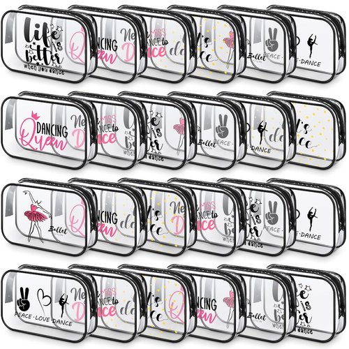 Abbylike 24 Pcs Cheer Gifts Cosmetic Bag 7 x 4.7 x 2.4'' Makeup Bag Cosmetic Toiletry Zipper Pouch Clear Zipper Case for Cheerleaders Women(Dance)