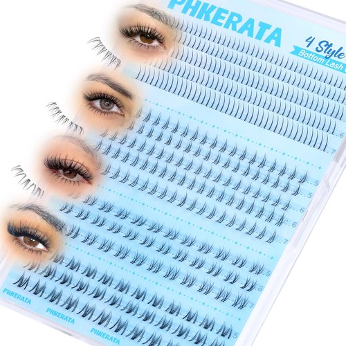 PHKERATA 4 Style Bottom Lashes Natural Bottom Lash CLusters Lower Manga Eyelash Clusters 372pcs Anime Fairy Individual Lashes Bottoms DIY Eyelash Extensions, 5-7mm