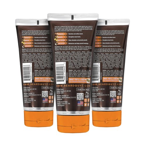Beard Guyz 2-in-1 Beard Wash and Conditioner, Deep Cleansing Beard Shampoo for Men, Softening & Taming Formula – 6.7 oz (Pack of 3)