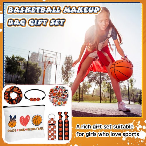 Seenelling 56 Pcs Basketball Stuff Inspirational Gifts for Players Teams Cosmetic Bag Women Hair Ties Sport Lovers Gifts for Birthday Sport favors