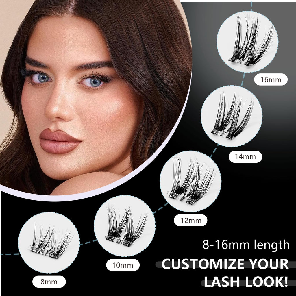 Wispy Lash Clusters Kit, 90 Pcs Individual Eyelash Clusters (8-16mm) - DIY Lash Extension Kit with Lash Glue, Sealant & Tweezers, Natural Fluffy Fake Lashes for Home Use, Beginners Friendly