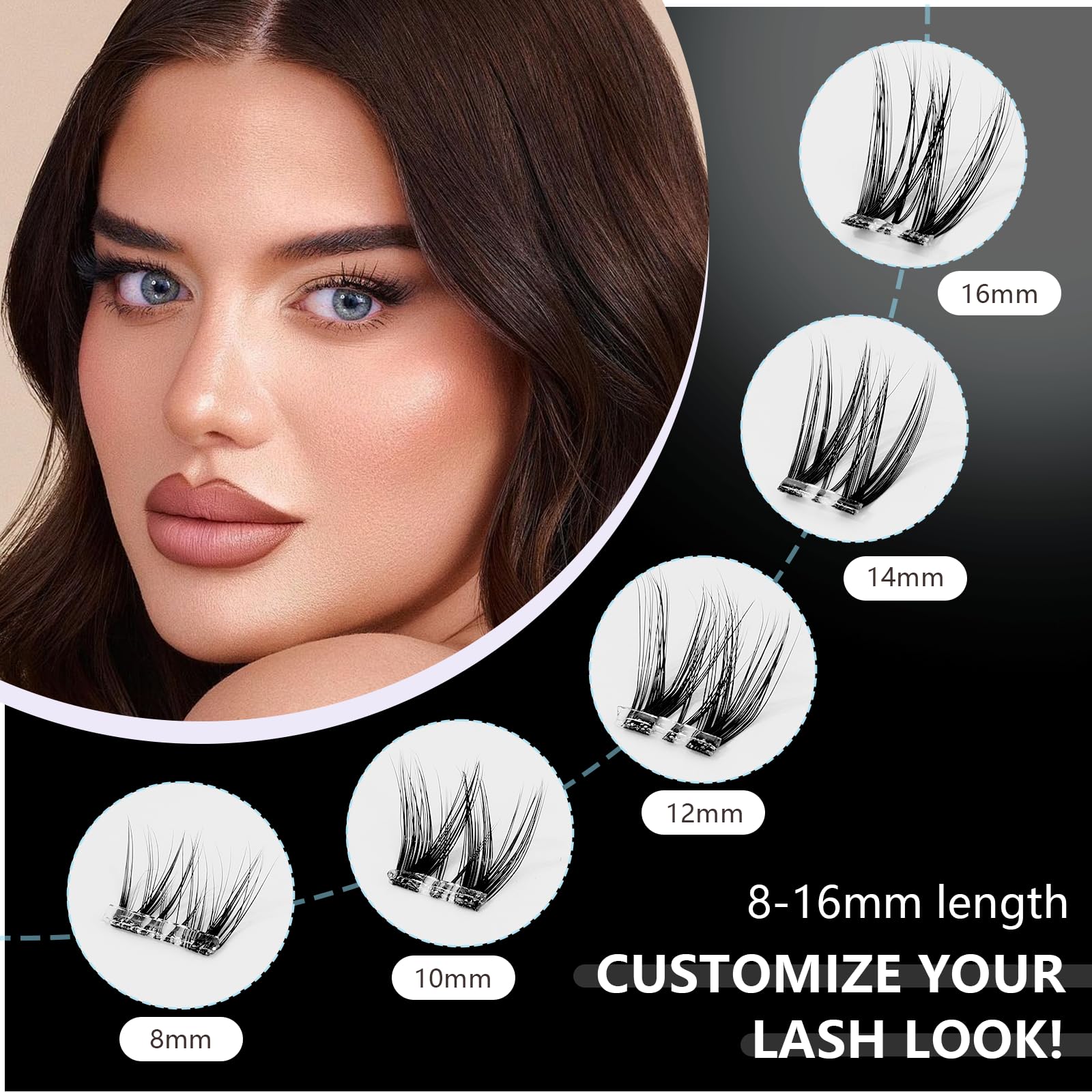 Wispy Lash Clusters Kit, 90 Pcs Individual Eyelash Clusters (8-16mm) - DIY Lash Extension Kit with Lash Glue, Sealant & Tweezers, Natural Fluffy Fake Lashes for Home Use, Beginners Friendly