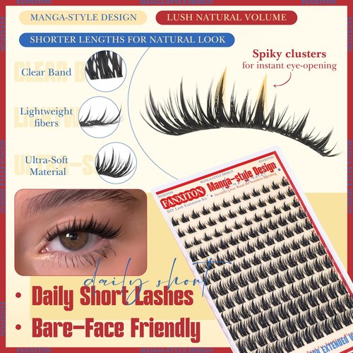 Fairy Lash Clusters with Spikes Eyelash Extensions Wispy Manga Lashes Individual Lashes Extension 8-14mm DIY Soft Eyelash Clusters 144Pcs Lash Clusters Kit DIY at Home by FANXITON