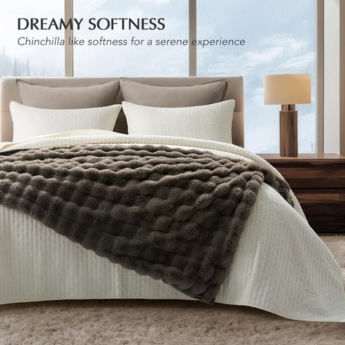 EverGrace Ultra Soft Faux Rabbit Fur Throw Blanket - Thick & Cozy Reversible Design, Dark Taupe, 60x80 Inches