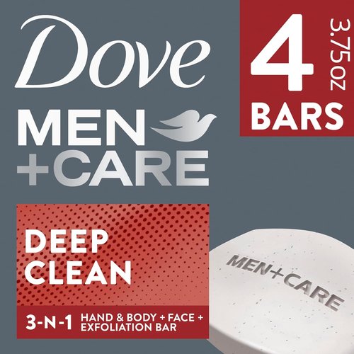Dove Men+Care Bar Soap - Deep Clean & Moisturizing Formula | 4 Bars, 3.75 oz Each
