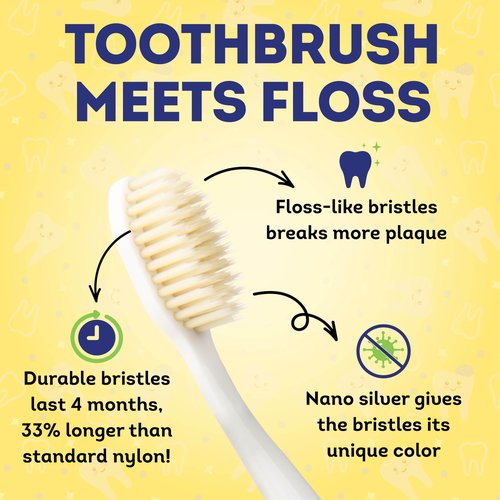 MOUTHWATCHERS Soft Childrens Flossing Manual Toothbrush, 1 Pink and 1 Blue Toothbrushes for Kids & Teens, Ultra Clean, by Dr. Plotka's