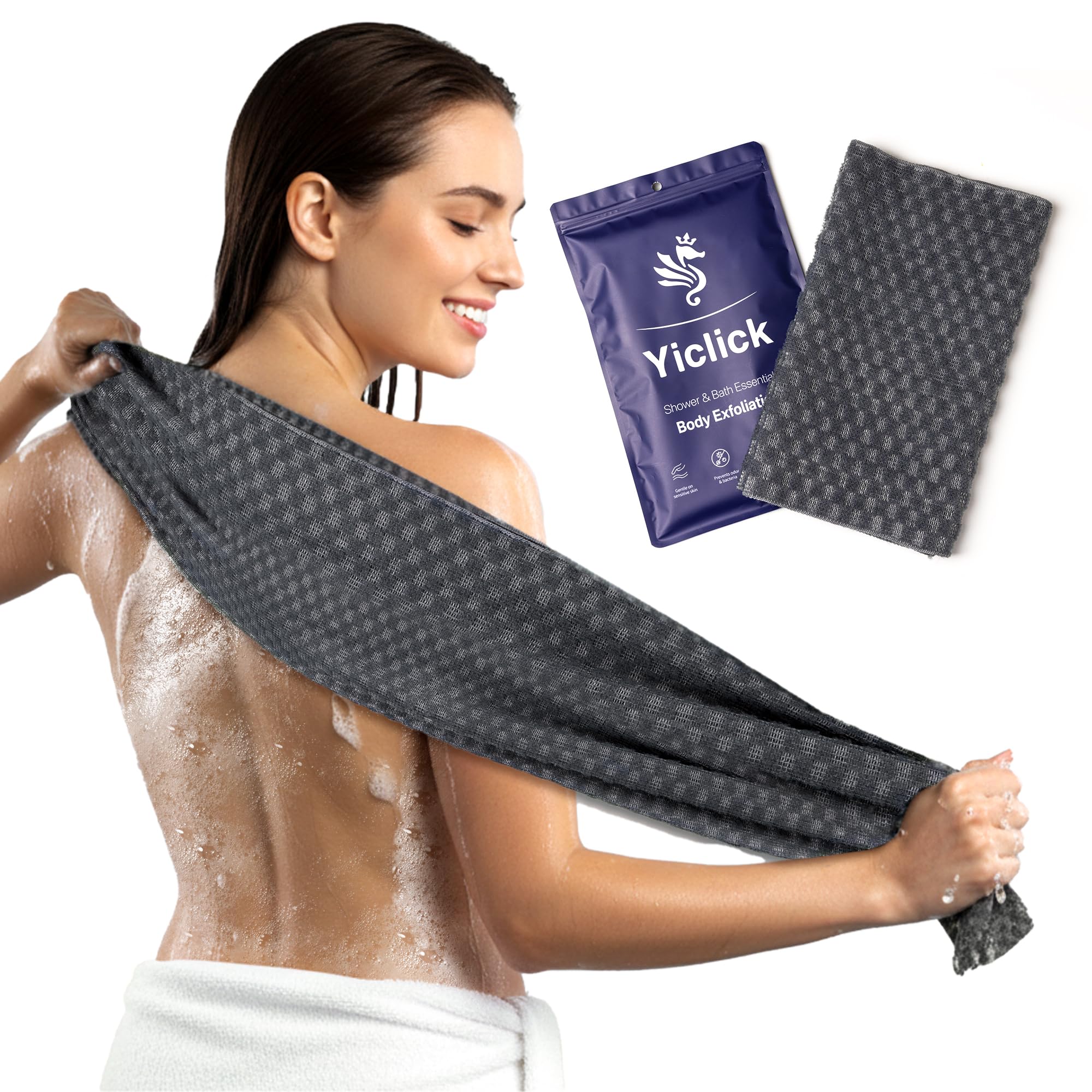 Yiclick Exfoliating Washcloth Towel, Back Scrubber for Shower, Exfoliating Body Scrubber Exfoliator, Japanese Wash Cloth for Body Scrub, Bath Exfoliate Rags Loofah Lufa Sponge for Women Men