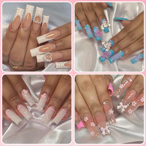 Lifextol 1000pc Pink Bow Nail Charms and Gems 3D Flower Nail Charms for Nails Design Press on Nails Art Charms, Resin Junk Case Charms Bulk Acrylic Pearl Nail Charms Heart for Fake Nails Supplies-D