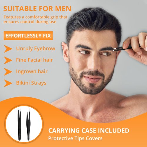 Premium 2-Piece Tweezer Set – Hand-Finished Stainless Steel Slant & Pointed Tips for Precise Hair Removal
