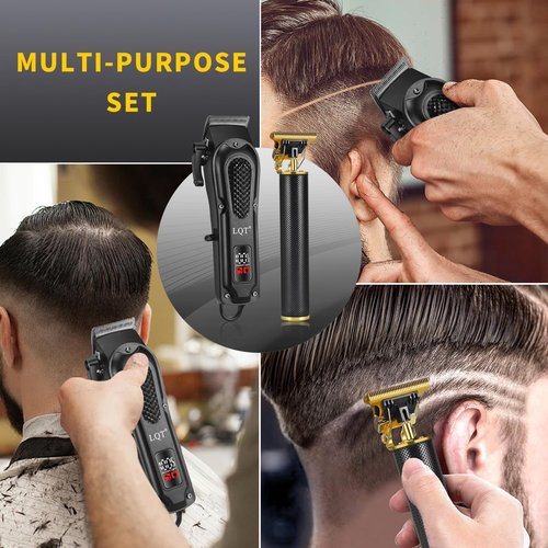 LQT® Men's Professional Hair Clippers Kit，Cordless & Corded Barber Clippers Set，Grooming Rechargeable Beard Trimmer with Adjustable Blade Black