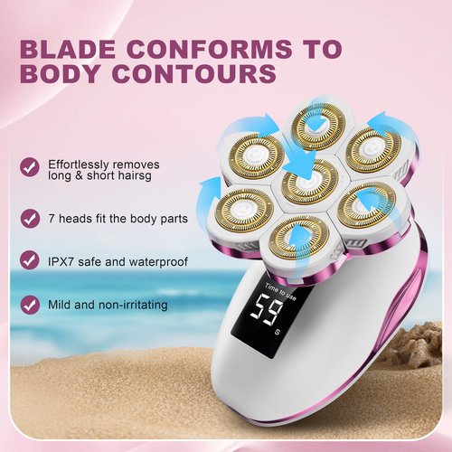 Electric Razors for Women, Wet/Dry 7D Rechargeable Rotary Shaver for Legs, Water Resistant Grooming Kit - Electric Razors for Women, Facial Hair Removal, Bikini Trimmer, Lips - Gentle Hair Remo