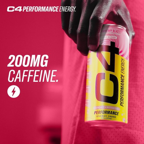 Cellucor C4 Performance Energy Drink - Strawberry Blast | Zero Sugar Pre-Workout | 200mg Caffeine | 16 Fl Oz (12 Pack)