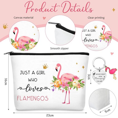 Sunnymove 5 Pcs Flamingo Gifts Set for Women Include Keychain Canvas Tote Bag Animal Lover Zipper Makeup Bag Notebook Pen for Women Flamingo Party Favors Birthday Christmas Gift