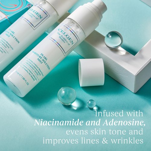 Celgen Pearl Moisture Solution Mist – Ultra Fine 3-in-1 Setting Spray with Niacinamide and Pearl Extract, Glow Makeup Primer for Dry Skin, Lightweight Hydrating Facial Toner (4.9 fl oz)