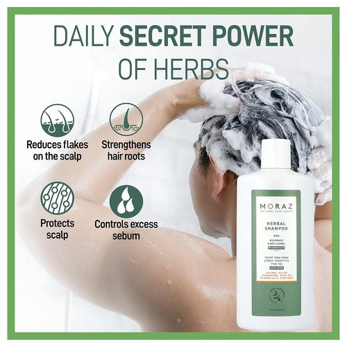 Moraz Men's Herbal Shampoo - Clarifying & Moisturizing Formula for Stronger Hair Roots - 17 oz