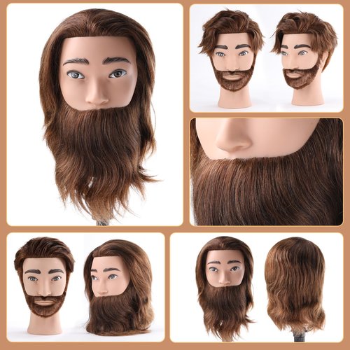 Male Mannequin Head with 100% Human Hair Barber Mannequin Head Hairdresser Training Doll Manikin Head for Men Hair Styling and Practice