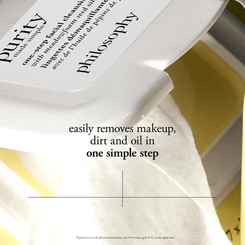 philosophy purity made simple one-step facial cleansing cloths - easily removes makeup, dirt & oil on the go - skin is left clean and comfortable with no rinsing needed - 100 Count