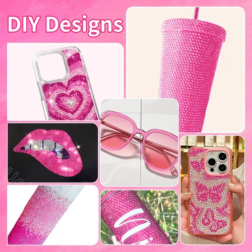 16000 Pcs Resin Rhinestones for Crafting, Flatback Hot Pink Gems Jelly Rhinestones, Mixed Sizes Pink Bedazzling Crystal with Pickup Tool for DIY Crafts Clothing Tumblers Mugs Shoes Fabric Nail Art