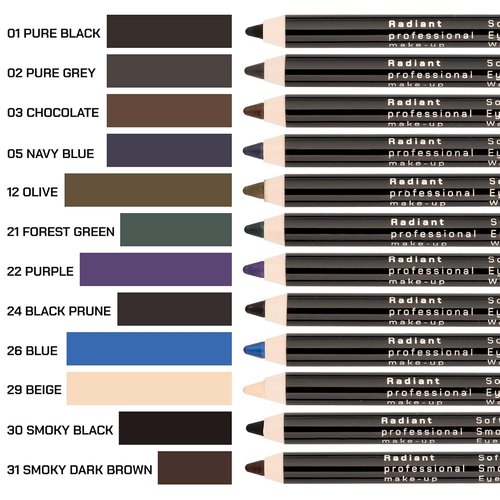 Radiant Professional Black Waterproof Eyeliner Pencil - Long-Lasting Smudge-Proof Formula | Soft Waterline Liner with Smudger Tool - Black (01)