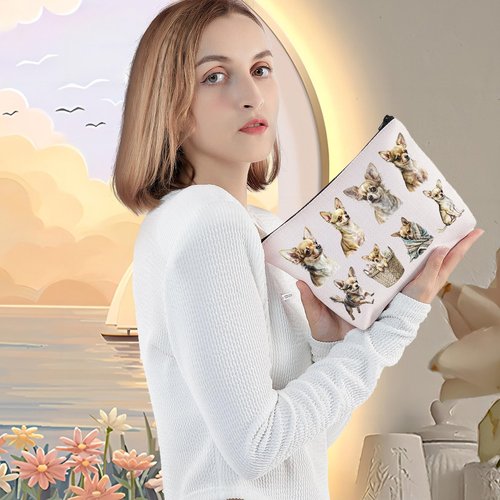 LEVLO Chihuahua Cosmetic Makeup Bag Gift For Chihuahua Lover Chihuahua Mom Travel Pouch Bag Chihuahua Merchandise (Chihuahua)