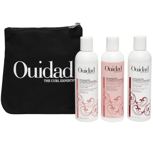 Ouidad Frizz-Free Hair Care Kit | Anti-Frizz Shampoo, Conditioner & Gel for Curly Hair – 3-Piece Set with Canvas Bag