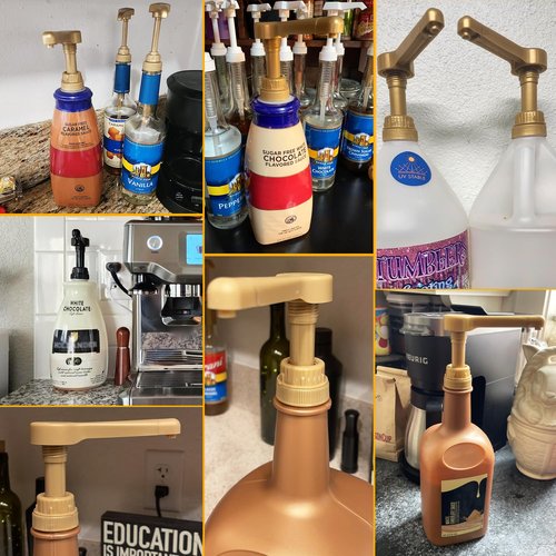 2Pcs Gold Sauce Pump Dispenser for 64 oz Chocolate Pumpkin Caramel Sauce Bottles, Reusable Large 15CC Syrup Pump Dispenser for Vanilla Mocha Sauces