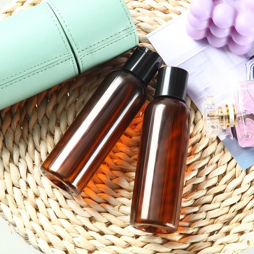 Mimorou 50 Pieces 4oz Plastic Squeeze Bottles with Disc Top Flip Cap Empty Amber Refillable Containers Small Travel Toiletry Bottles for Lotion Shampoo Oil Body Soap Creams