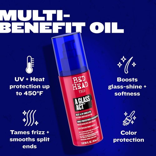 Bed Head by TIGI Multi-Tasking Heat Protectant Oil - UV & Color Defense, Anti-Frizz Shine, 3.62 fl oz