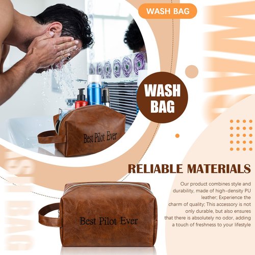 Abbylike Pilot Gifts for Men Toiletry Bag Airplane Gifts for Pilots, 8.66 x 4.72 x 4.72 Inches PU Leather, Suit Grooming, Bathroom & Gym Trip Toiletry Case
