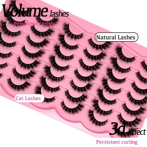 etokdos Short Fluffy Lashes Cat Eye 21 Pairs Natural False Strips Lashes Pack Wispy 3D Faux Mink Eyelashes