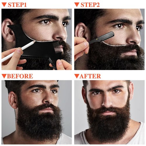 Beard Shaper for Men Beard Shaping Tools - Gifts for Men Beard Template Guide, Straight Edge Razor, 10 PCS Double Edge Blade, Barber Pencil, Beard Comb, Stainless Steel Scissor Mustache Lineup Tools