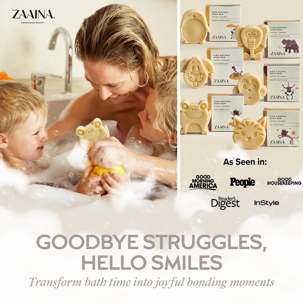 ZAAINA Kids Soap Bar (Set of 6) – Unique Natural Animal Shaped Soaps for Children, Gentle Bath Soap for Sensitive Skin, Kids Body Wash Cleanser, Fun Bath Time Gift for Boys Girls – Handmade in USA