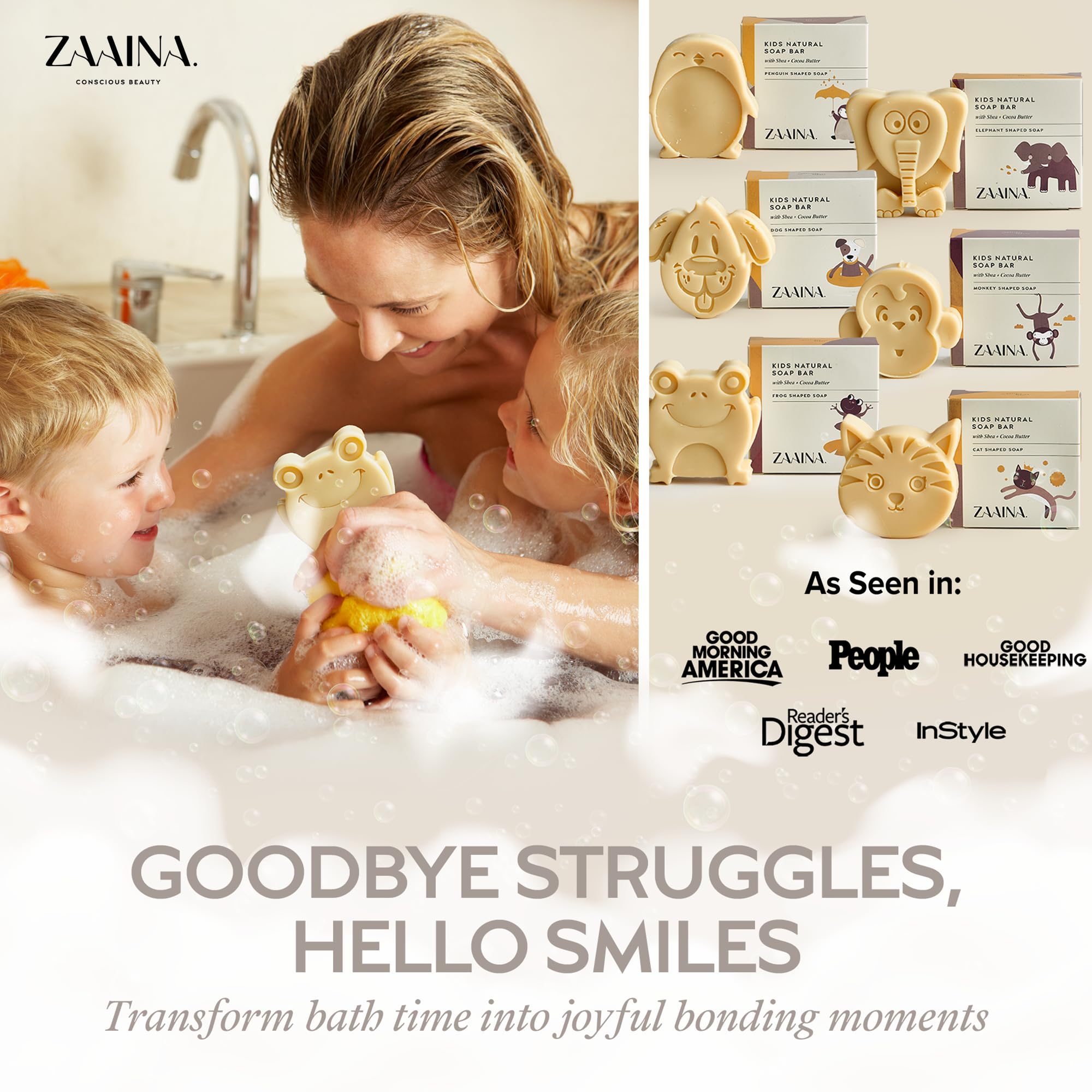 ZAAINA Kids Soap Bar (Set of 6) – Unique Natural Animal Shaped Soaps for Children, Gentle Bath Soap for Sensitive Skin, Kids Body Wash Cleanser, Fun Bath Time Gift for Boys Girls – Handmade in USA