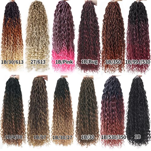 Goddess Locs Crochet Hair 18Inch 8Packs Crochet Locs,Boho Faux Locs With Curly Ends River Hippie Locs Bohemian Locs Crochet Braids(1B/27/613, 18inch(Pack of 8))