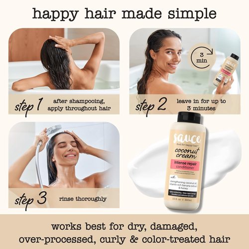 **Sauce Beauty Coconut Cream Conditioner - Intense Repair for Dry, Damaged, Curly Hair | 10 Fl Oz, Paraben & Sulfate-Free**