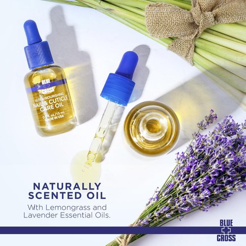 Blue Cross Nail & Cuticle Care Oil, Mineral Oil Free, Hydrating, Moisturizing, All Natural Professional Nail + Cuticle Care, Lemongrass/Lavender Scented Essential Oils, Made in USA, 16fl oz/473mL