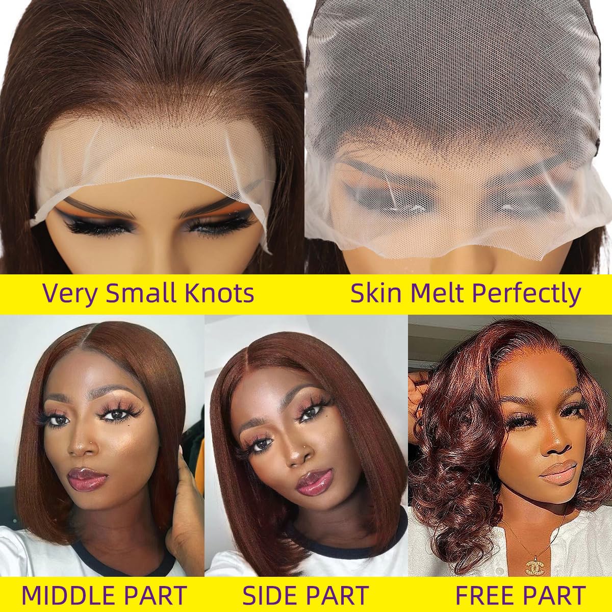 YOUFA Mocha Brown Lace Front Human Hair Wigs Pre Plucked 13x4 Transparent Swiss Lace Frontal Short Bob Wigs Blunt Cut Bob Style Bone Straight Human Hair Wigs (Chocolate Brown, 8 inch)