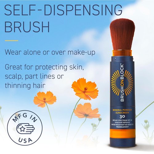 Brush On Block SPF 30 Mineral Powder Sunscreen - New Formula with Niacinamide & Vitamin C | Translucent, Water-Resistant, Reef Friendly