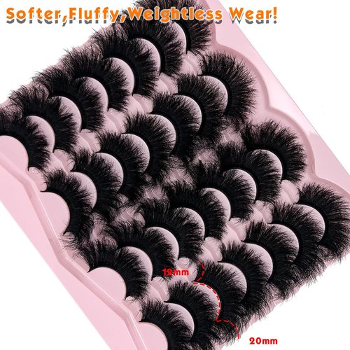 loladook Mink Lashes Fluffy 20mm Big Faux Mink Strip Lashes Cat Eye Long False Eyelashes Dramatic Soft 25mm 3D Volume Eyelashes Pack 14 Pairs