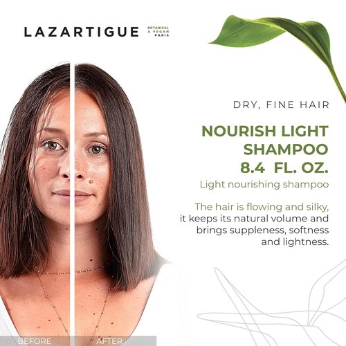 Lazartigue Nourish Light Shampoo - Soy Oil Enriched for Lightweight Nourishment | Vegan & Sulfate Free, 8.4 Fl Oz