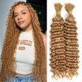 Braiding Hair Ubinica 27# Honey Blonde Deep Wave Bulk Human Hair for Braiding 2 Bundles Total 100g 16 Inch Deep Wave Bulk Braiding Hair for Boho Braids