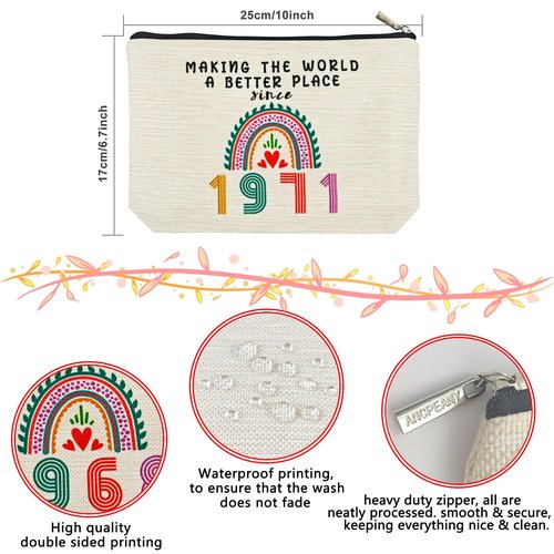 55th Birthday Gifts for Her Women, Happy 1971 55th Birthday Decorations Makeup Bag, Anniversary 55 Year Old Gift Ideas for Wife, Sister, Mom, Aunt, Cosmetic Travel Pouch for Mothers Day, Christmas