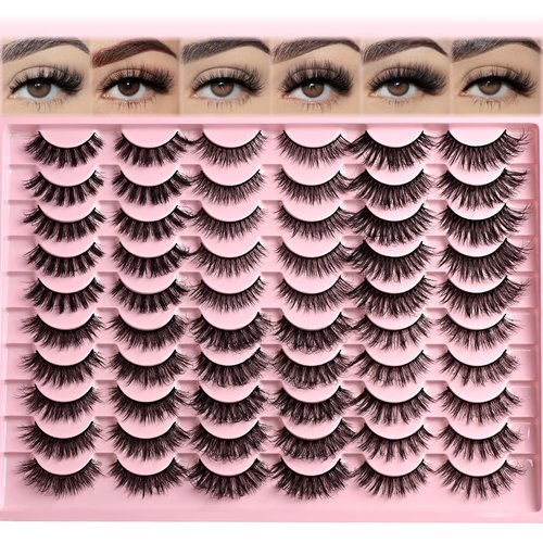 FARRED Lashes Natural False Eyelashes 6 Styles Wispy Strip Lash Pack 30 Pairs Cat Eye Fake Mink Eyelash Strips Short Fluffy Wispies Easy Lashes for Beginners Eye Lash Natural Looking for Daily Makeup