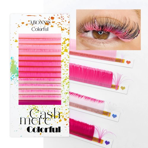 Colored Lash Extensions, Easy Fan Eyelash Extensions 0.07 D Curl12-15mm Mix Volume Lash Extensions, Lash Fan for Professional Salon Supplies (0.07-D-Pink Ombre 12-15)