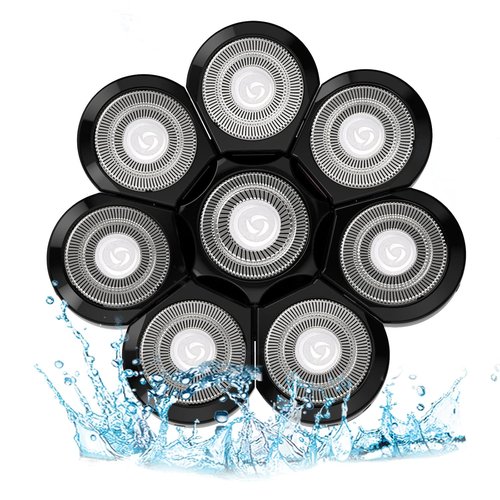 Skiennix Electric Shaver Replacement Heads - 8D Stainless Steel Rotary Blades for Bald Head Razor (8 Black Heads)