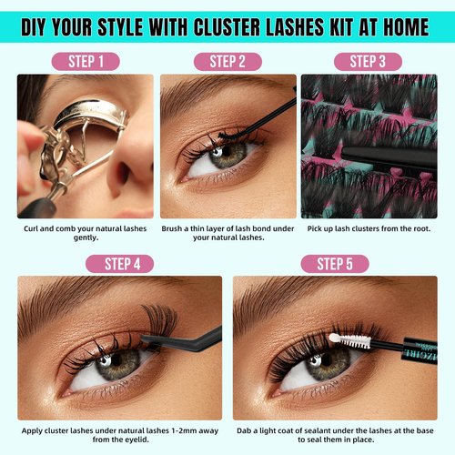 Lash Clusters Kit 320Pcs 60D 80D DIY Individual Lashes Extension Kit Lash Bond And Seal Lash Remover For Eyelashes Extensions Lash Applicator Tool For False Eyelash Cluster Kit(60D80D,D-Mix10-16mm)