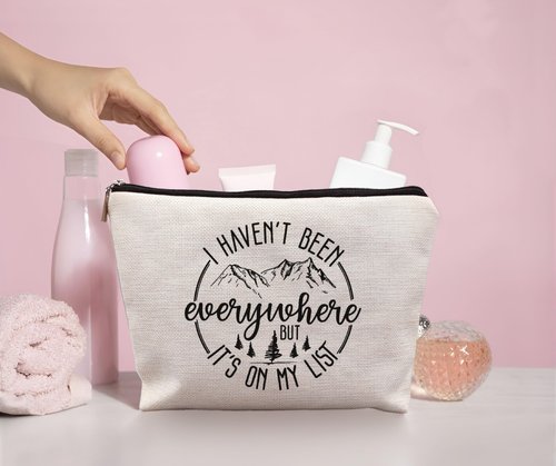 uinwk World Traveler Makeup Bag,Travelers Gift,Adventure Makeup Bag,Gifts For Women Who Like To Travel,I Haven't Been Everywhere But It's On My List