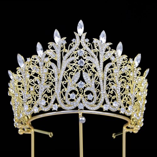 Gold Tiara for Women Large Rhinestone Crown for Pageant, Wedding, Quinceanera, Birthday, Prom, Homecoming, Costume