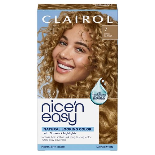 Clairol Nice'n Easy Permanent Hair Dye - 7 Dark Blonde Color | Single Pack for Effortless Coverage